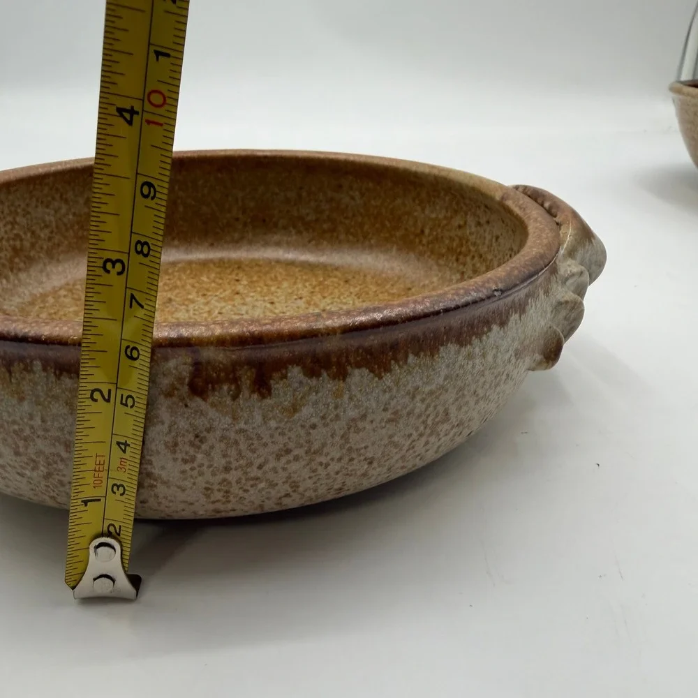 Schroeder Studio Pottery Signed Speckled Brown Stoneware Handled Serv. Bowl 9.5